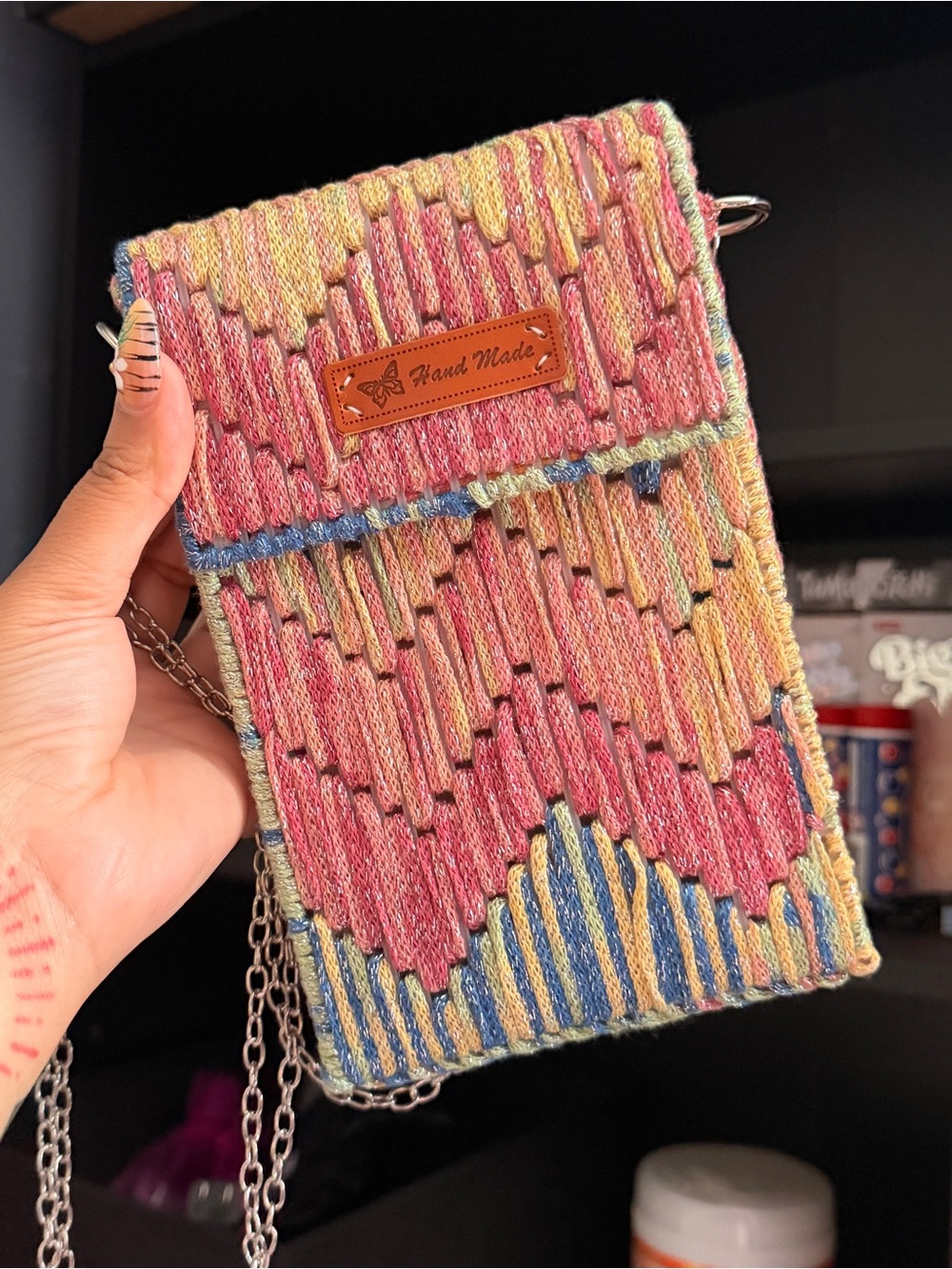Handmade Multicolor Woven Crossbody Bag - Pink
